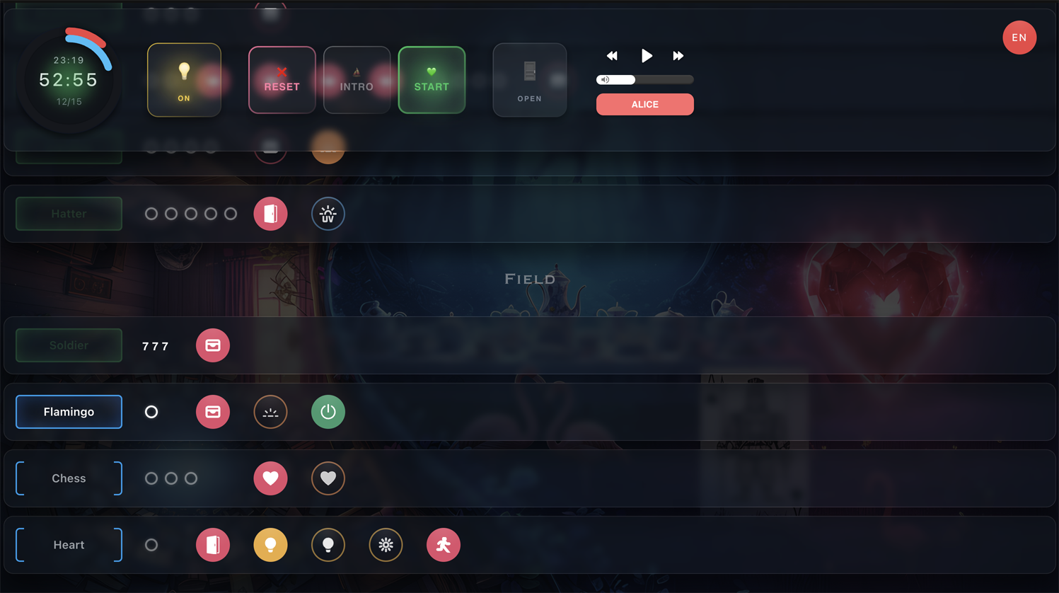 xCue Escape Room Software Scenario Timeline Dashboard